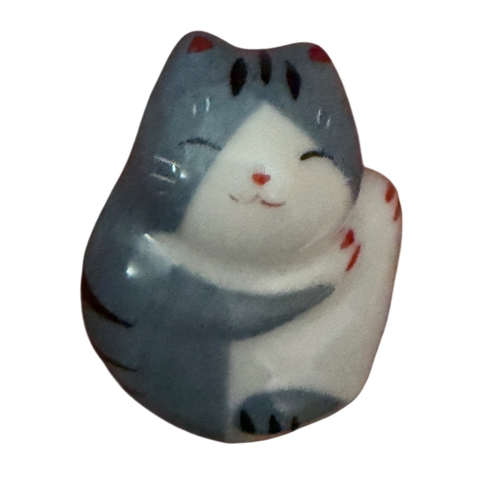 Cute Ceramic Cat Figurine Napping Sleeping‎ Animal Figurine Gray White